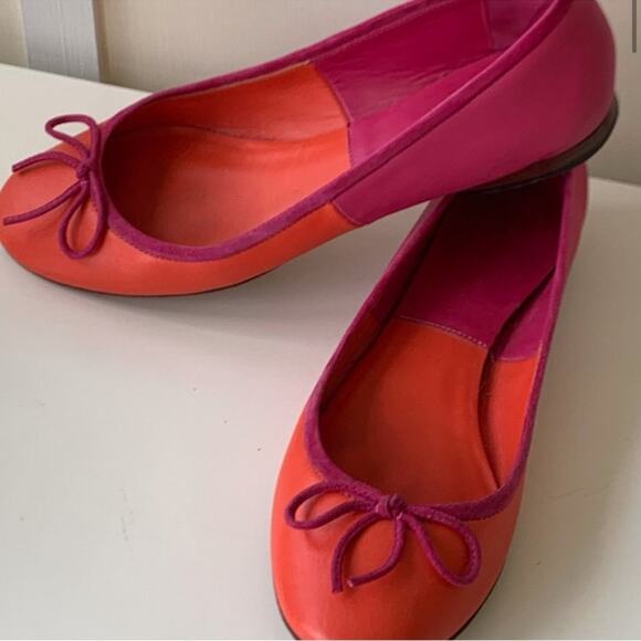 Celine Phoebe Orange and Pink Colorblock Ballet Flats - Picture 3 of 8
